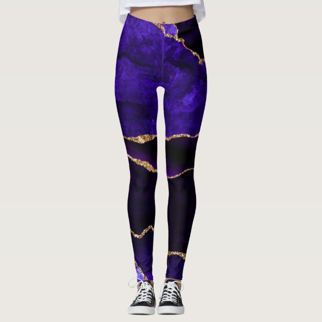 Luxus Lila und Gold Glitzer Agate Leggings (Vorderseite)