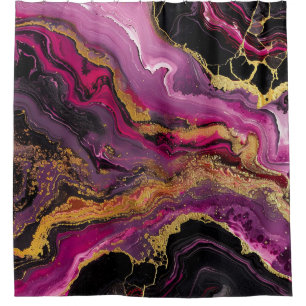 Luxus Magenta Schwarz Achat Gold Glitter Marmor Duschvorhang