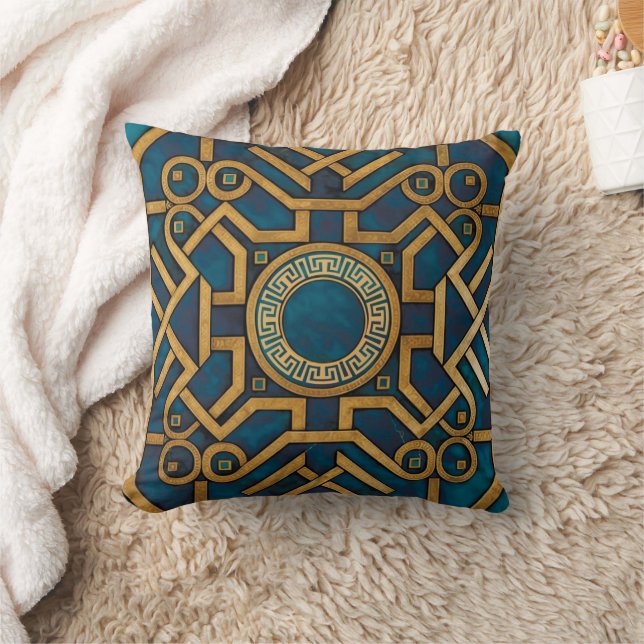 Luxus Marble Art Deko Royal Blue Gold griechischer Kissen (Decke)