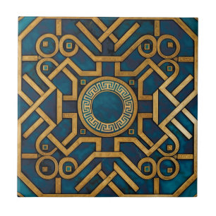 Luxus-Marmor Art Deco Blau Gold Griechischer Schlü Fliese