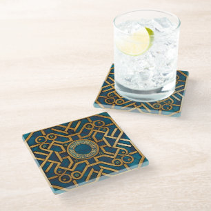 Luxus-Marmor Art Deco Blau Gold Griechischer Schlü Glasuntersetzer
