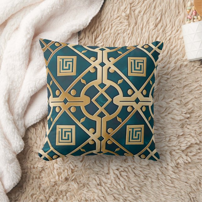 Luxus-Marmor Art Deco Griechisches Highlight Grün  Kissen (Decke)