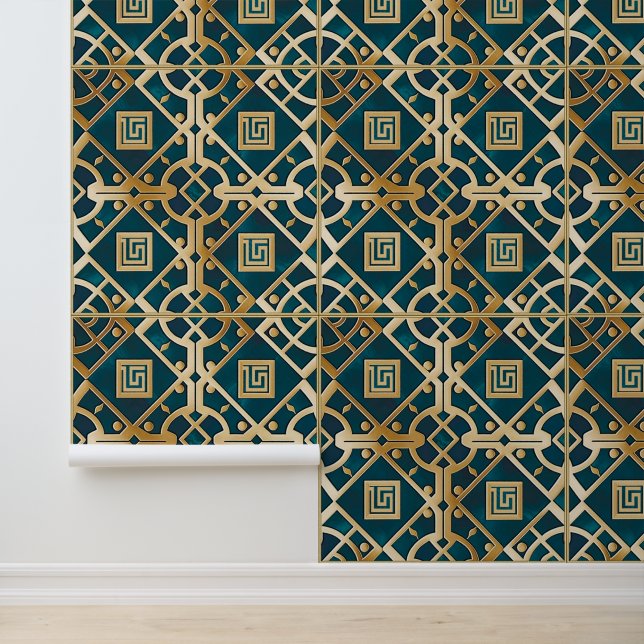 Luxus-Marmor Art Deco Griechisches Highlight Grün  Tapete (Anwendung)