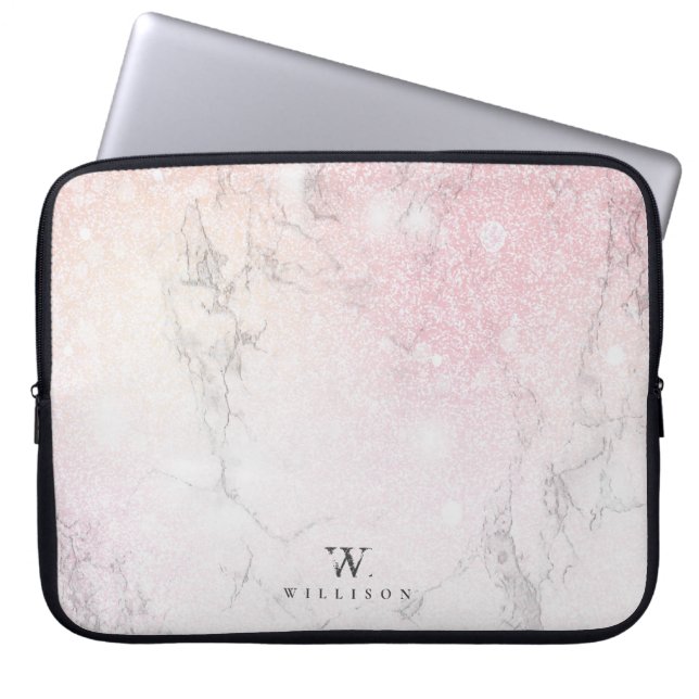 Luxus-Marmor-Glitzer-Monogramm Laptopschutzhülle (Vorderseite)