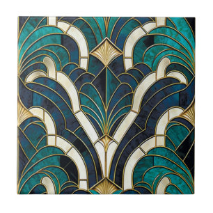 Luxus-Marmor-Mosaik Art Deco Blau Gold & Türkis Fliese