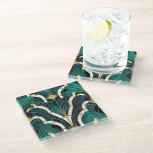 Luxus-Marmor-Mosaik Art Deco Blau Gold & Türkis Glasuntersetzer