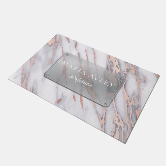 Luxus-Marmorgeschäft Rose Gold Metallic Business Fußmatte (Schrägansicht)