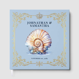 Luxus-Meeresschnecke Blau Gold Strand Hochzeit Gästebuch
