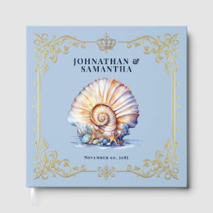 Luxus-Meeresschnecke Blau Gold Strand Hochzeit Gästebuch