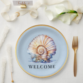 Luxus-Meeresschneckenthema blau gold Strandpicknic Pappteller