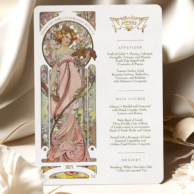 Luxus-Menü Hochzeit Jugendstil von Mucha Einladung (Von Creator hochgeladen)