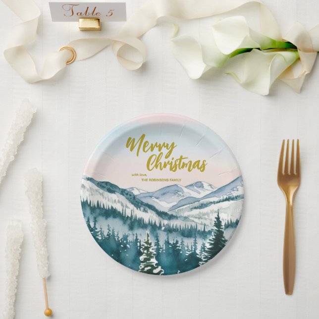 Luxus Merry xmas Bäume Wald Gold Skript Holiday Pappteller (Hochzeit)