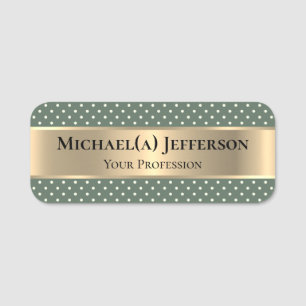 Luxus Metallic Gold & White Polka Dots Sage Green Namensschild