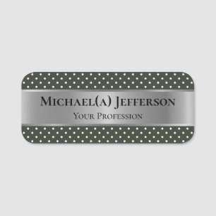 Luxus Metallic Silver & Moss Dark Green Polka Dot Namensschild