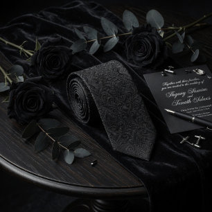 Luxus Midnight Schwarz geprägter Damast Blumenmust Krawatte