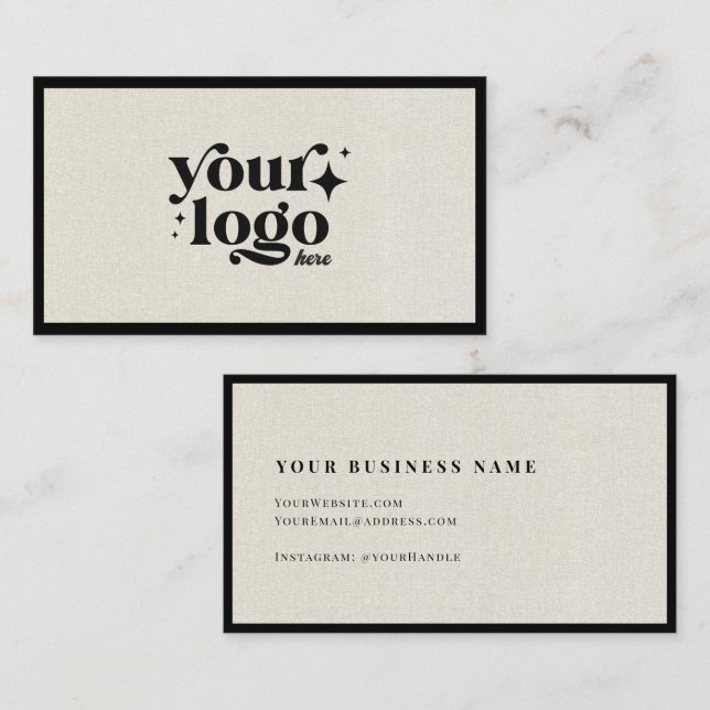 Luxus Minimal Natural Linen Business Logo Visitenkarte (Vorne/Hinten)