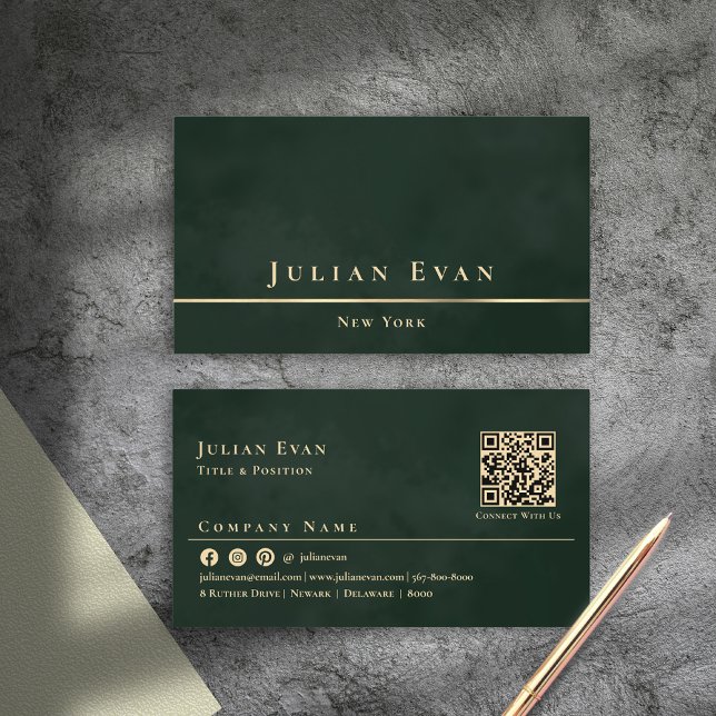 Luxus Minimalistisch Dark Emerald Green & Gold Visitenkarte (Luxury Minimalist Dark Emerald Green & Gold Business Card)