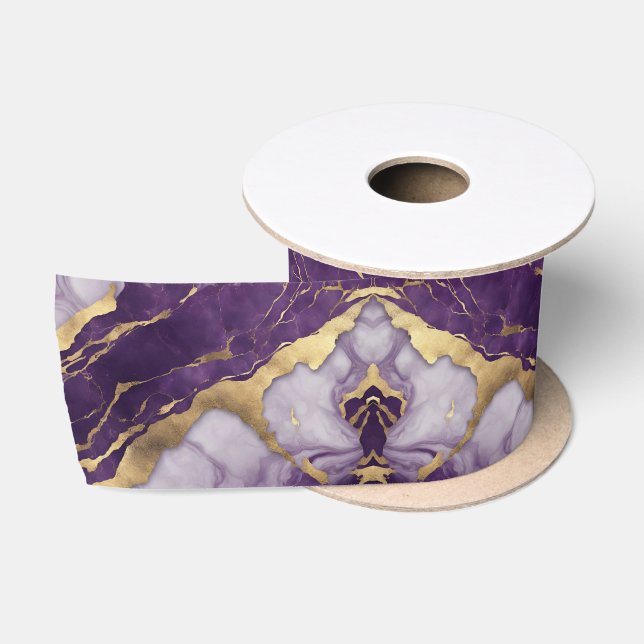 Luxus Minimalistisch Gold Lilac Lila Marble Swirl Satinband (Spule)