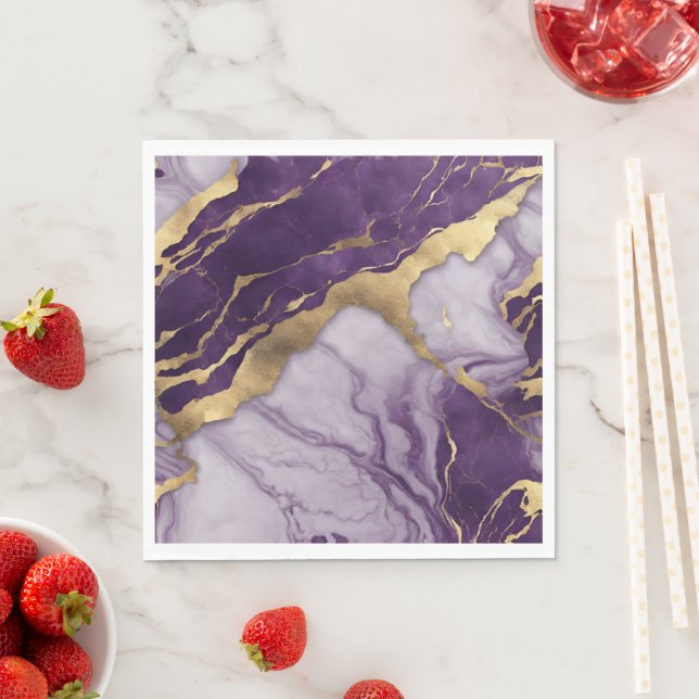 Luxus Minimalistisch Gold Lilac Lila Marble Swirl Serviette (Beispiel)