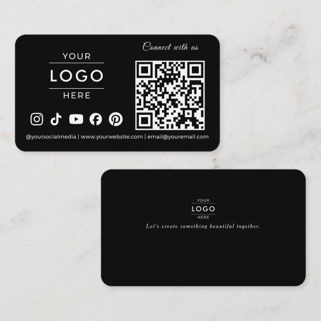 Luxus Minimalistisches Schwarzes QR-Code-Logo Elfe Visitenkarte (Vorne/Hinten)