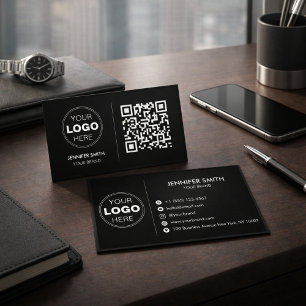 Luxus Minimalistisches Schwarzes QR Executive Bran Visitenkarte