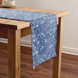 Luxus Moderne Elegante Liebe Blaues Herz Großer Tischläufer