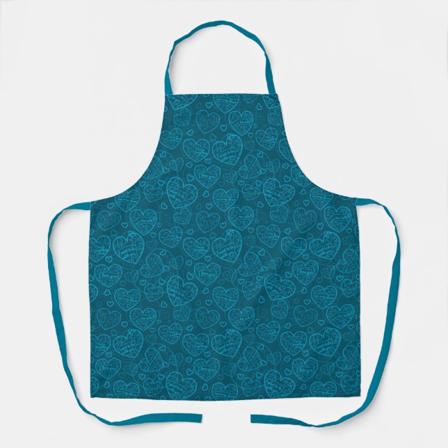 Luxus Moderne Elegante Liebe Blaues Herz Schürze (Vorderseite)