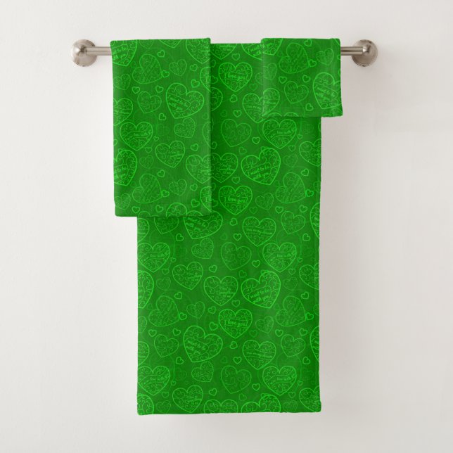 Luxus Moderne Elegante Liebe Grünes Herz Badhandtuch Set (Insitu)