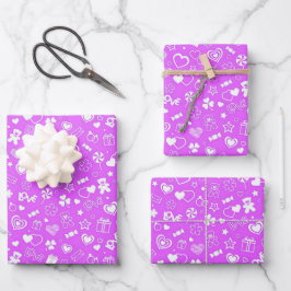 Luxus Moderne Elegante Liebe Lila Herz Geschenkpapier Set