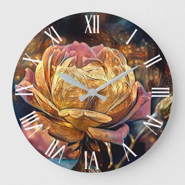 Luxus Moderne Gold-Rose Große Wanduhr (Vorderseite)