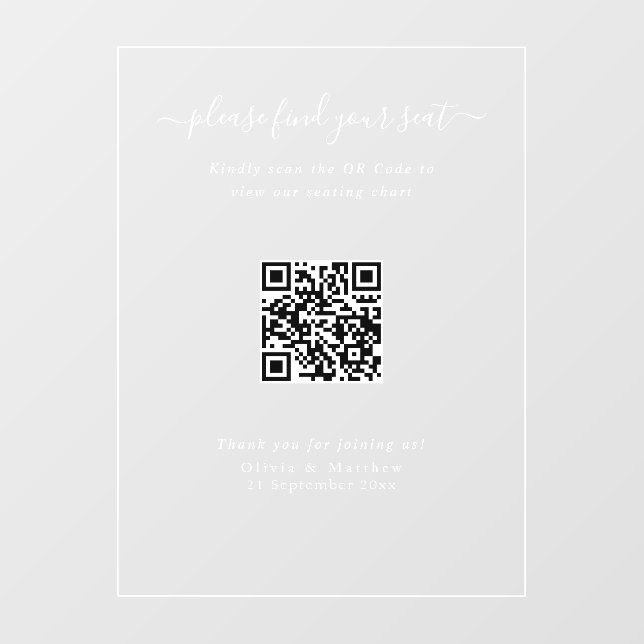 Luxus-Moderne-Hochzeit QR-Code Sitzplan-Schild Fensteraufkleber (Blatt)