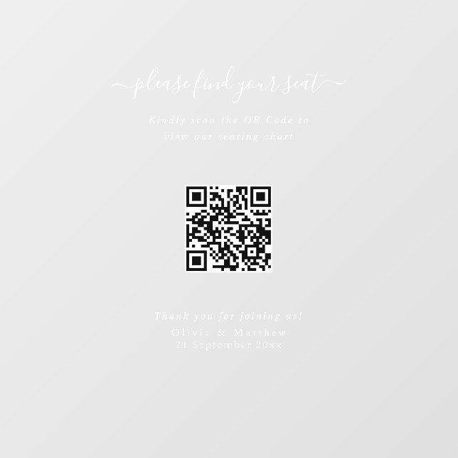 Luxus-Moderne-Hochzeit QR-Code Sitzplan-Schild Fensteraufkleber (Blatt)