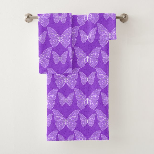 Luxus Moderne Lila Blumen-Schmetterlinge Badhandtuch Set (Insitu)