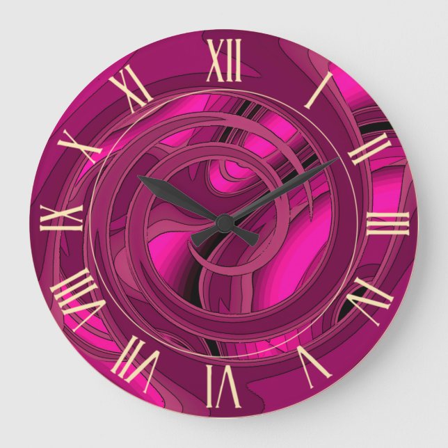 Luxus Moderne rosa Abstrakte florale Rose Große Wanduhr (Vorderseite)