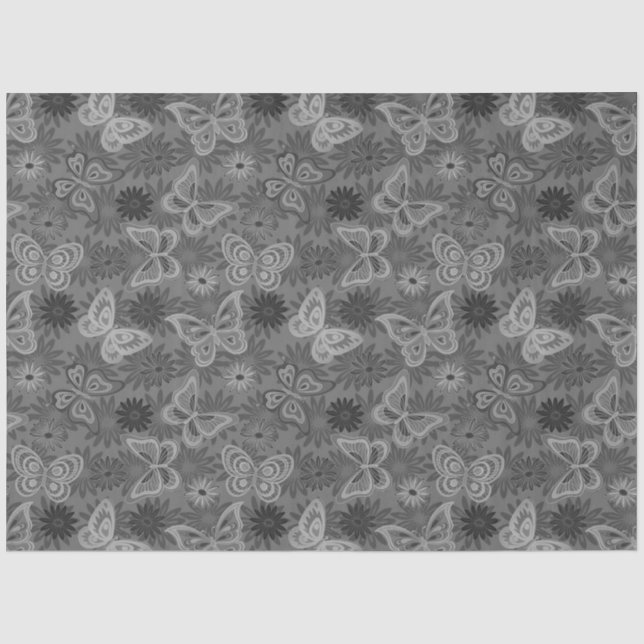 Luxus Moderne Silberne natürliche Blütenschmetterl Seidenpapier (Vorderseite)