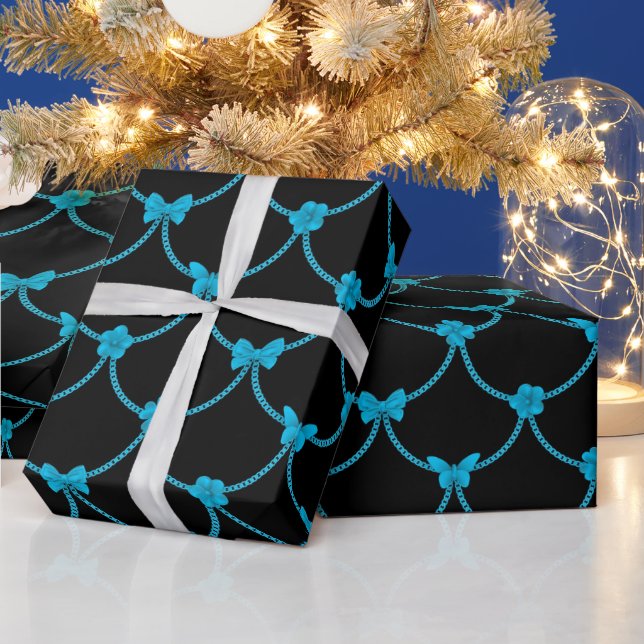 Luxus Moderner Blauer Blauer Blütenschmetterling Geschenkpapier (Feiertage)