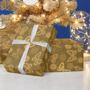Luxus moderner Gold-Natur-Blumen-Schmetterling Geschenkpapier