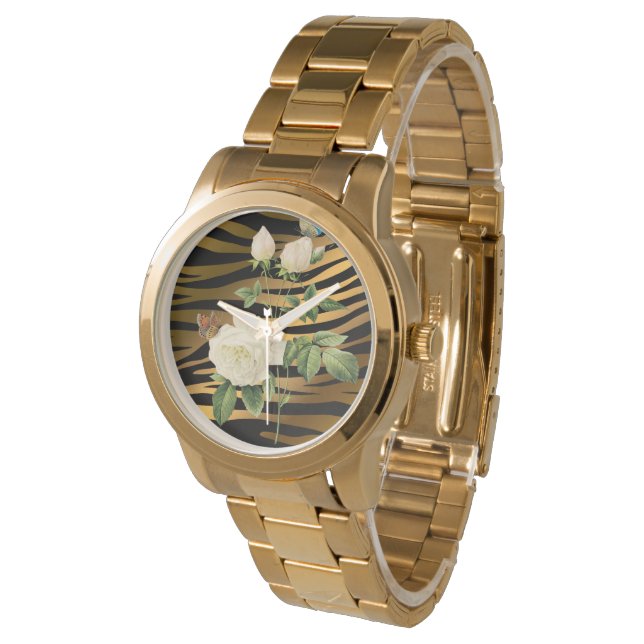 Luxus Modernes Black Gold Rose Tigar Armbanduhr (Schrägansicht)
