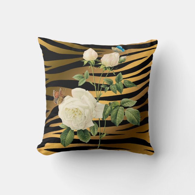 Luxus Modernes Black Gold Rose Tigar Kissen (Vorderseite)