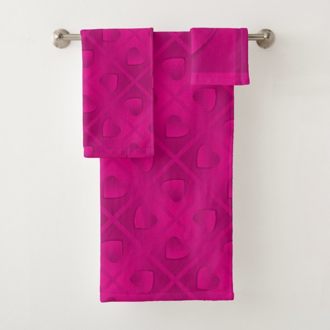 Luxus Modernes elegantes rosa Herz Badhandtuch Set (Insitu)