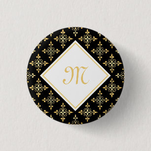 Luxus Monogram Black and Gold Quatre Floral Button