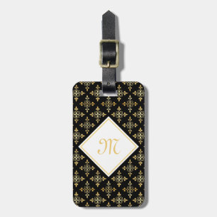 Luxus Monogram Black and Gold Quatre Floral Gepäckanhänger