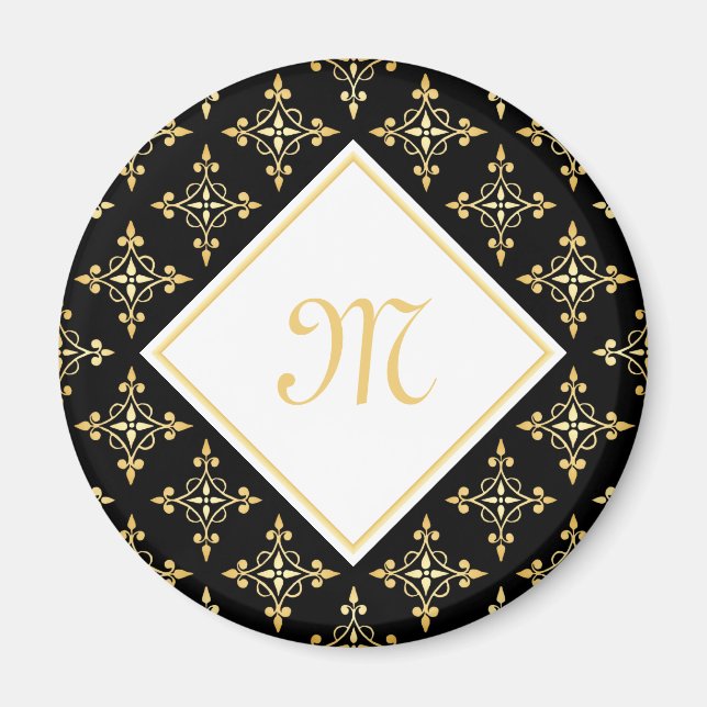 Luxus Monogram Black and Gold Quatre Floral Magnet (Vorne)