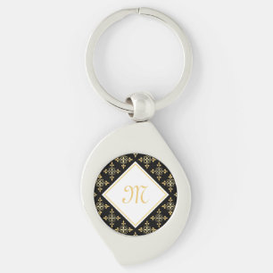 Luxus Monogram Black and Gold Quatre Floral Schlüsselanhänger