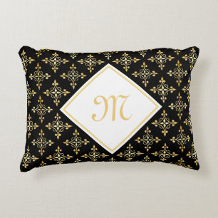 Luxus Monogram Black and Gold Quatre Floral Zierkissen