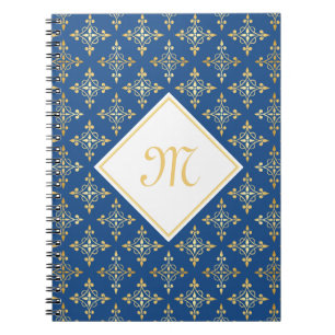 Luxus Monogram Blue and Gold Quatre Floral Notizblock