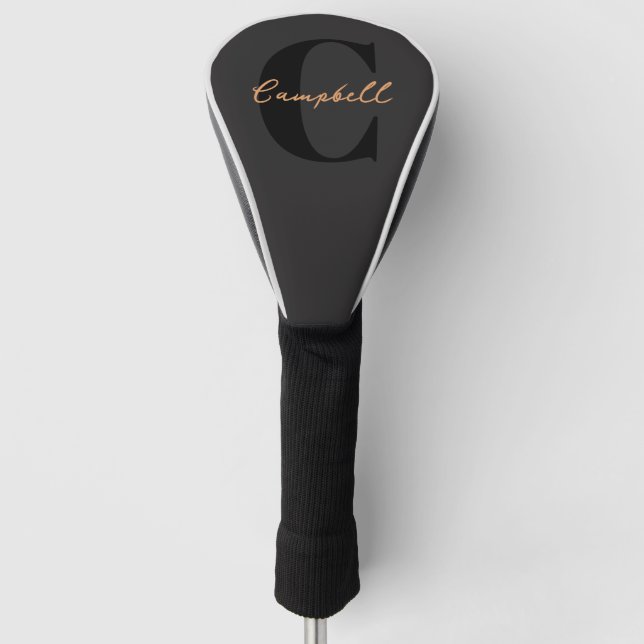 Luxus Monogram Gold auf schwarzen Skriptnamen Golf Headcover (Vorderseite)