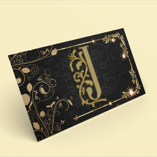 Luxus Monogram Gold Black Sparkle Visitenkarte