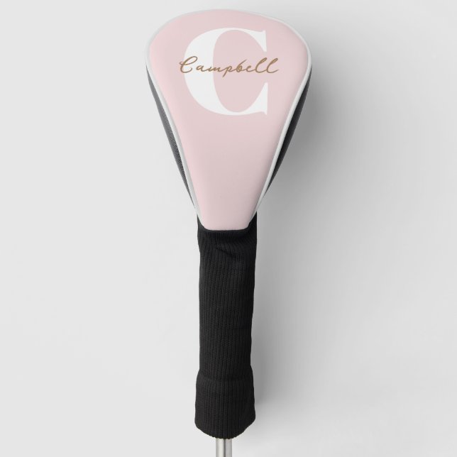 Luxus Monogram Gold On Pink Script Name Golf Headcover (Vorderseite)