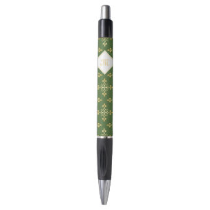 Luxus Monogram Green und Gold Quatre Floral Kugelschreiber